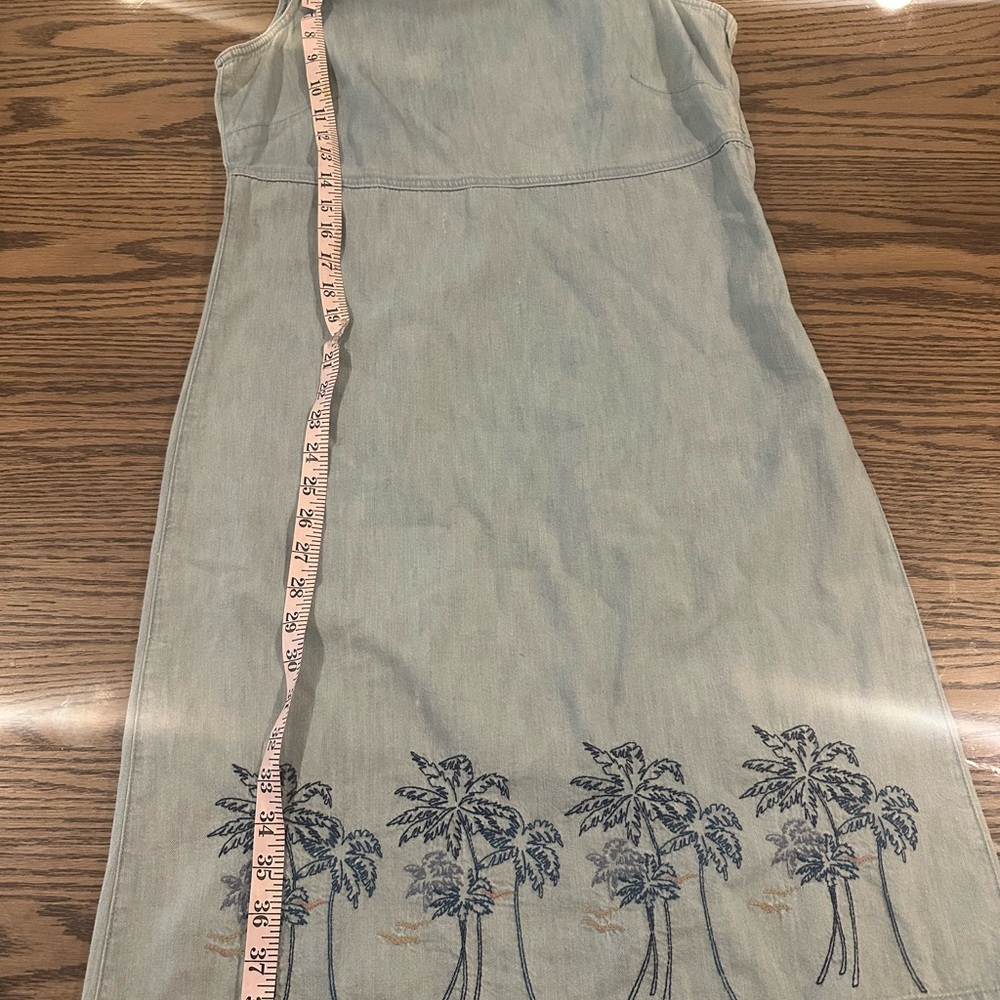 Sleeveless Denim Dress with Palm Tree Embroidery